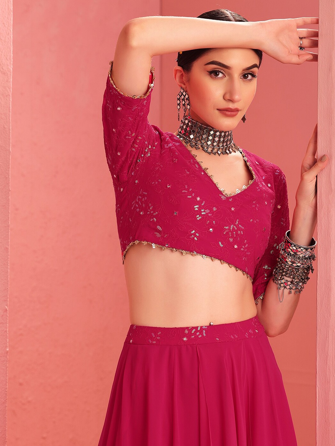 

INDYA X Ridhi Mehra Pink Floral Embroidered Blouse