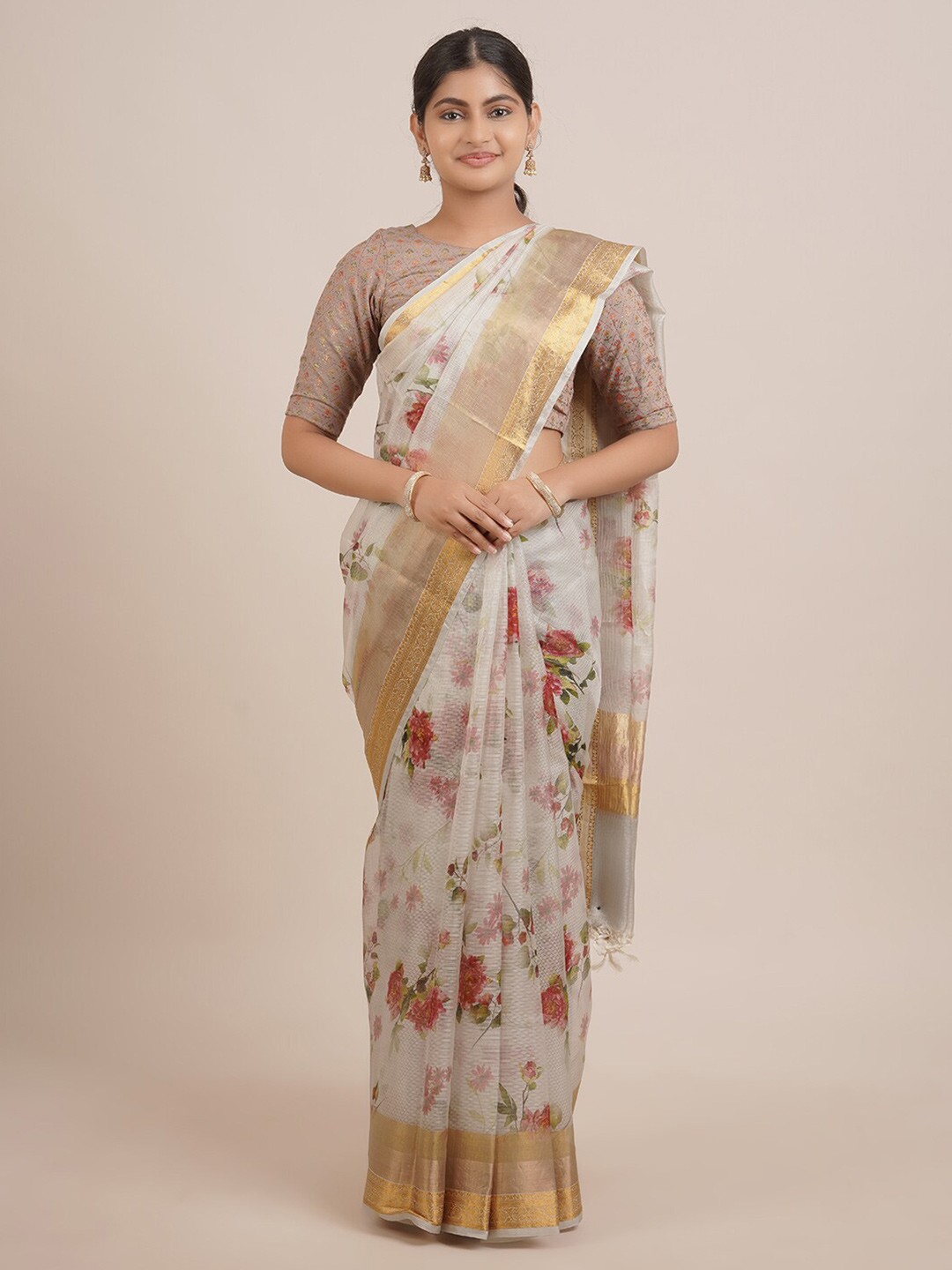 

Pothys Grey & Green Floral Pure Silk Saree