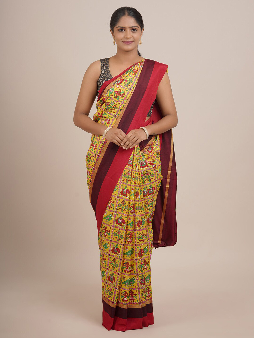 

Pothys Yellow & Purple Ethnic Motifs Pure Silk Saree