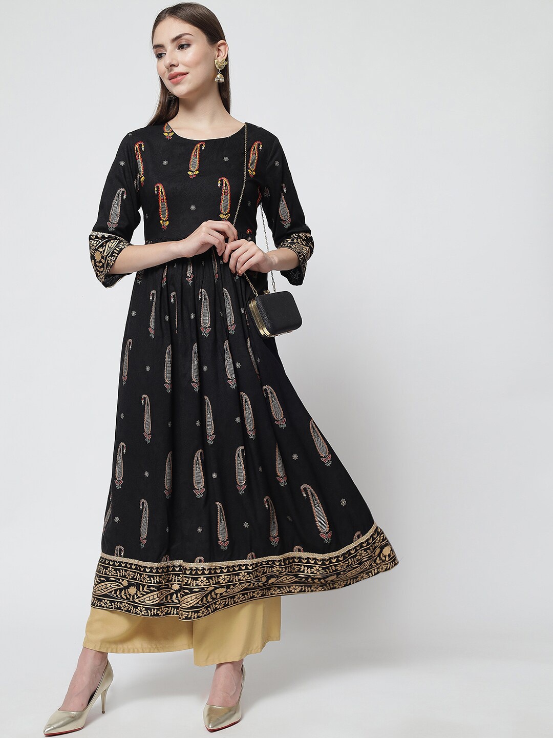 

KALINI Women Black Ethnic Motifs Maxi Dress