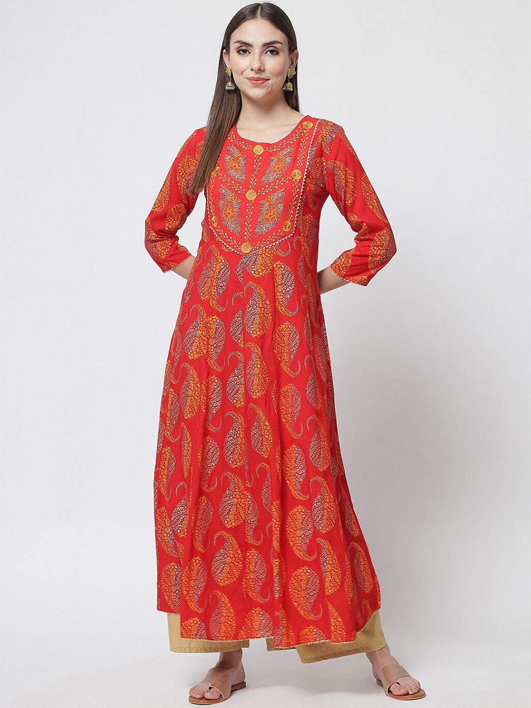 

KALINI Women Red Ethnic Motifs Maxi Dress