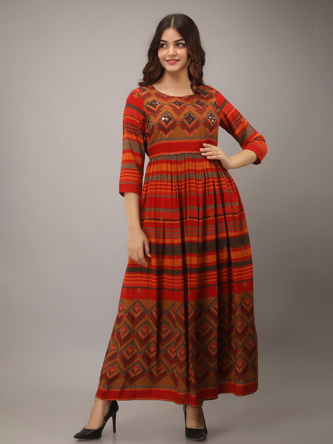 

KALINI Women Red Ethnic Motifs Maxi Dress
