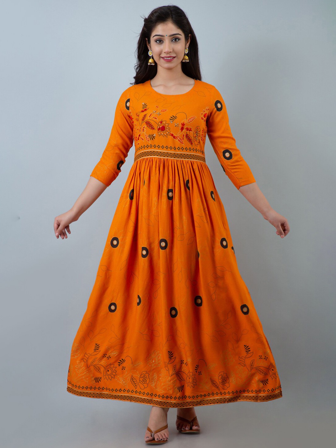 

KALINI Women Orange Ethnic Motifs Maxi Dress