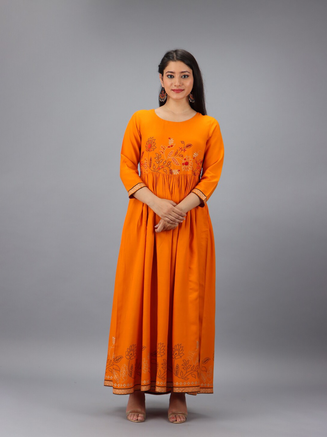 

KALINI Women Orange Ethnic Motifs Maxi Dress