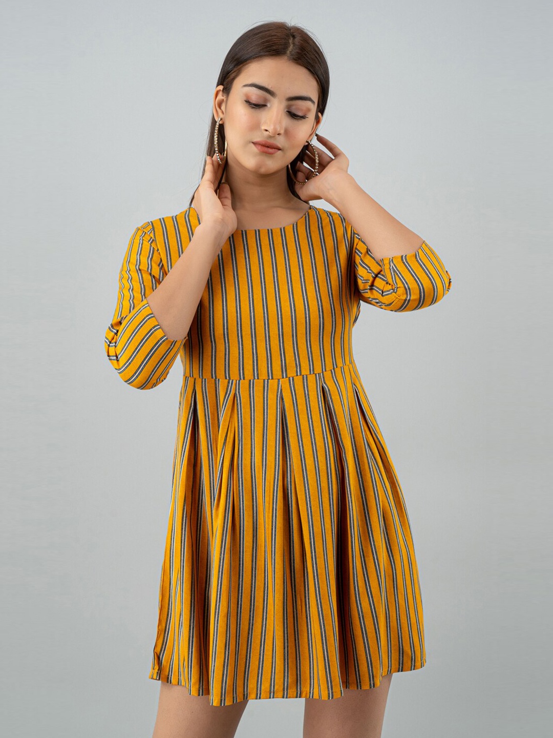 

KALINI Women Mustard Yellow Striped Dress
