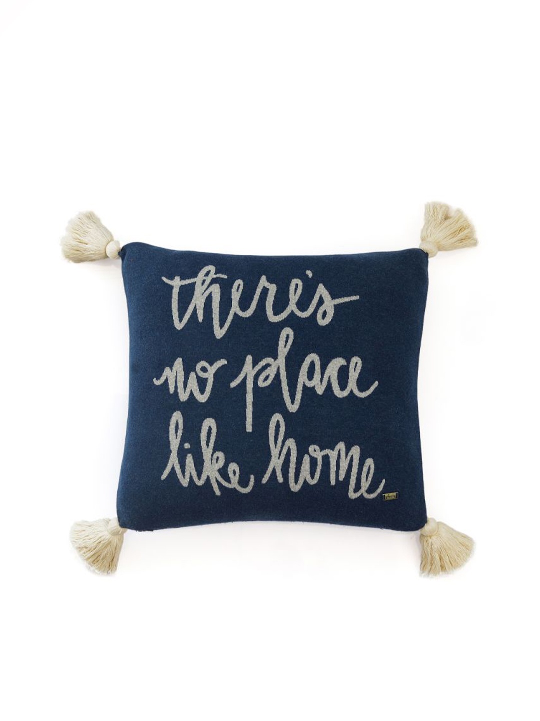 

Pluchi Blue & Grey Typography Printed Square Pure Cotton Cushion Cover with Tassels