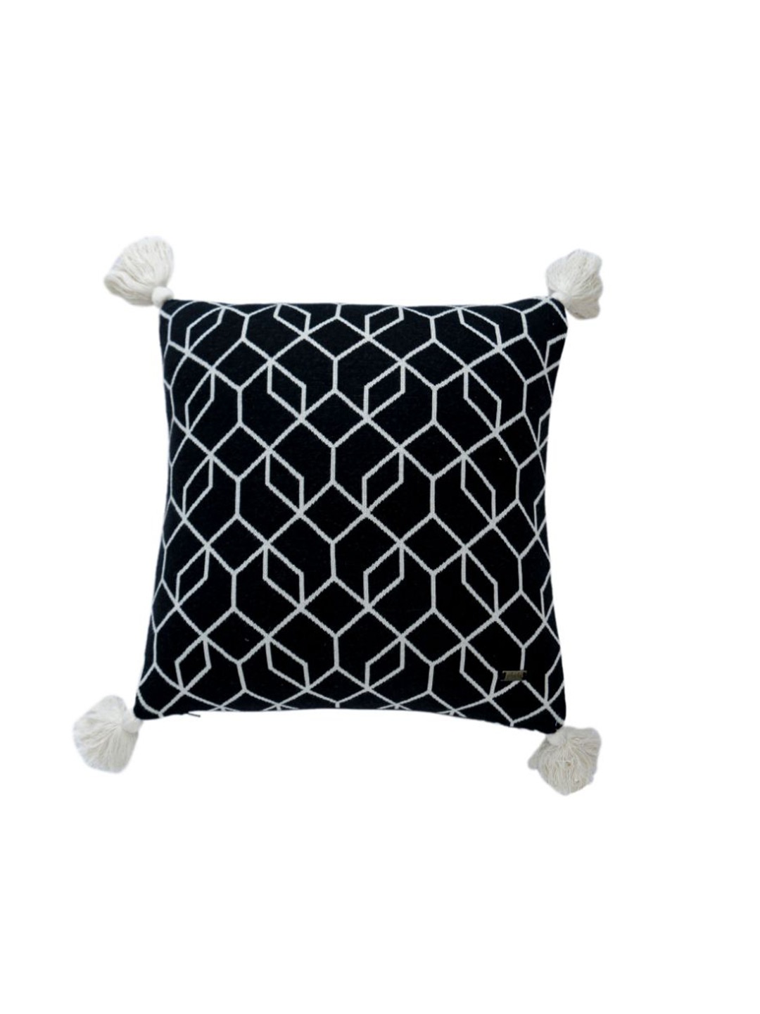 

Pluchi Black & White Geometric Square Pure Cotton Knitted Cushion Cover with Tassels