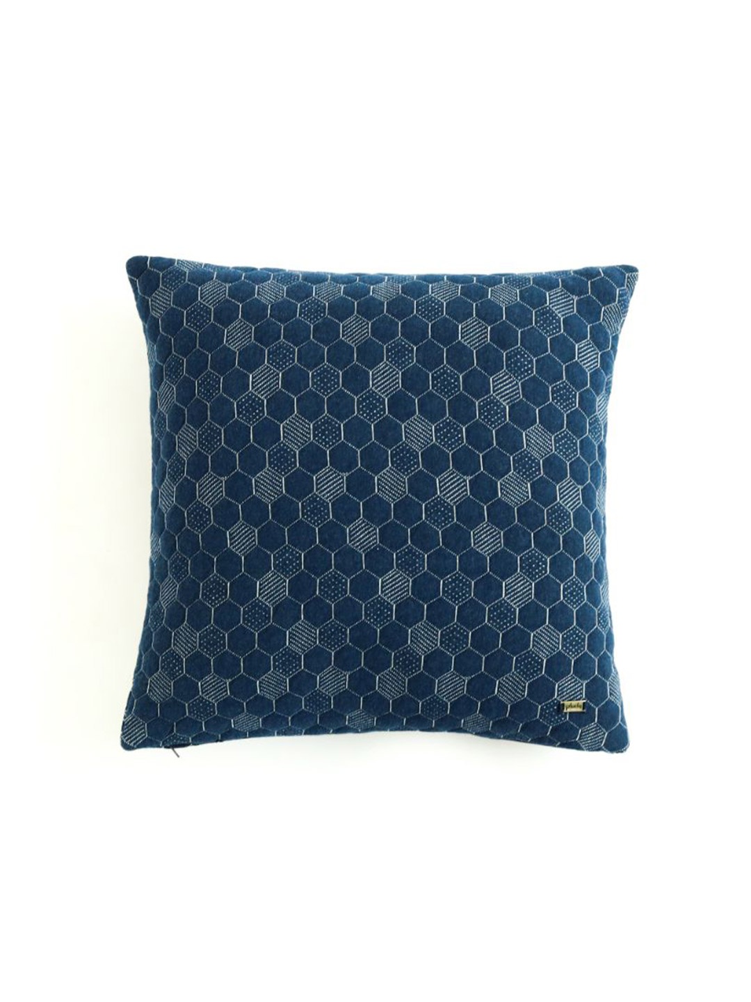 

Pluchi Blue Geometric Quilted Square Pure Cotton Knitted Cushion Cover