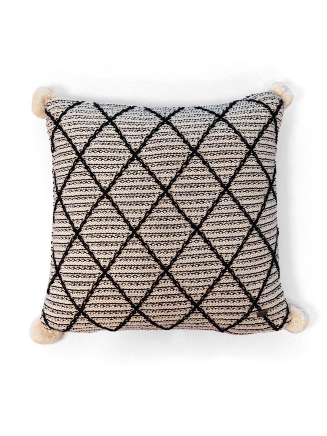 

Pluchi Grey & Black Geometric Square Pure Cotton Knitted Cushion Cover