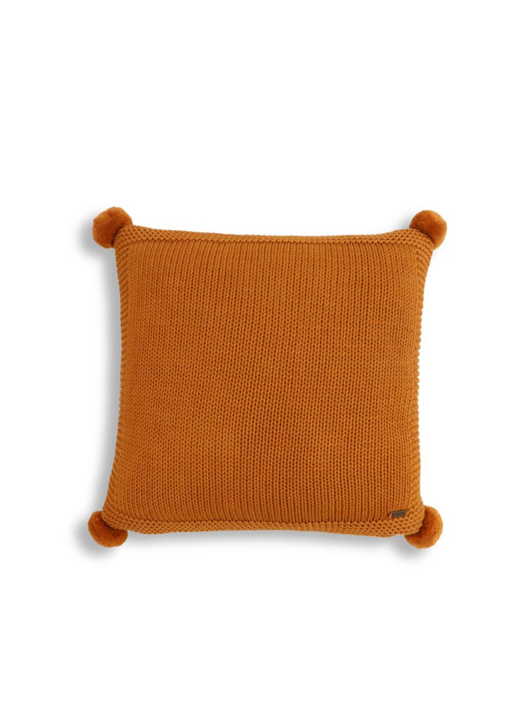 

Pluchi Mustard Square Pure Cotton Knitted Cushion Cover with Pom Pom