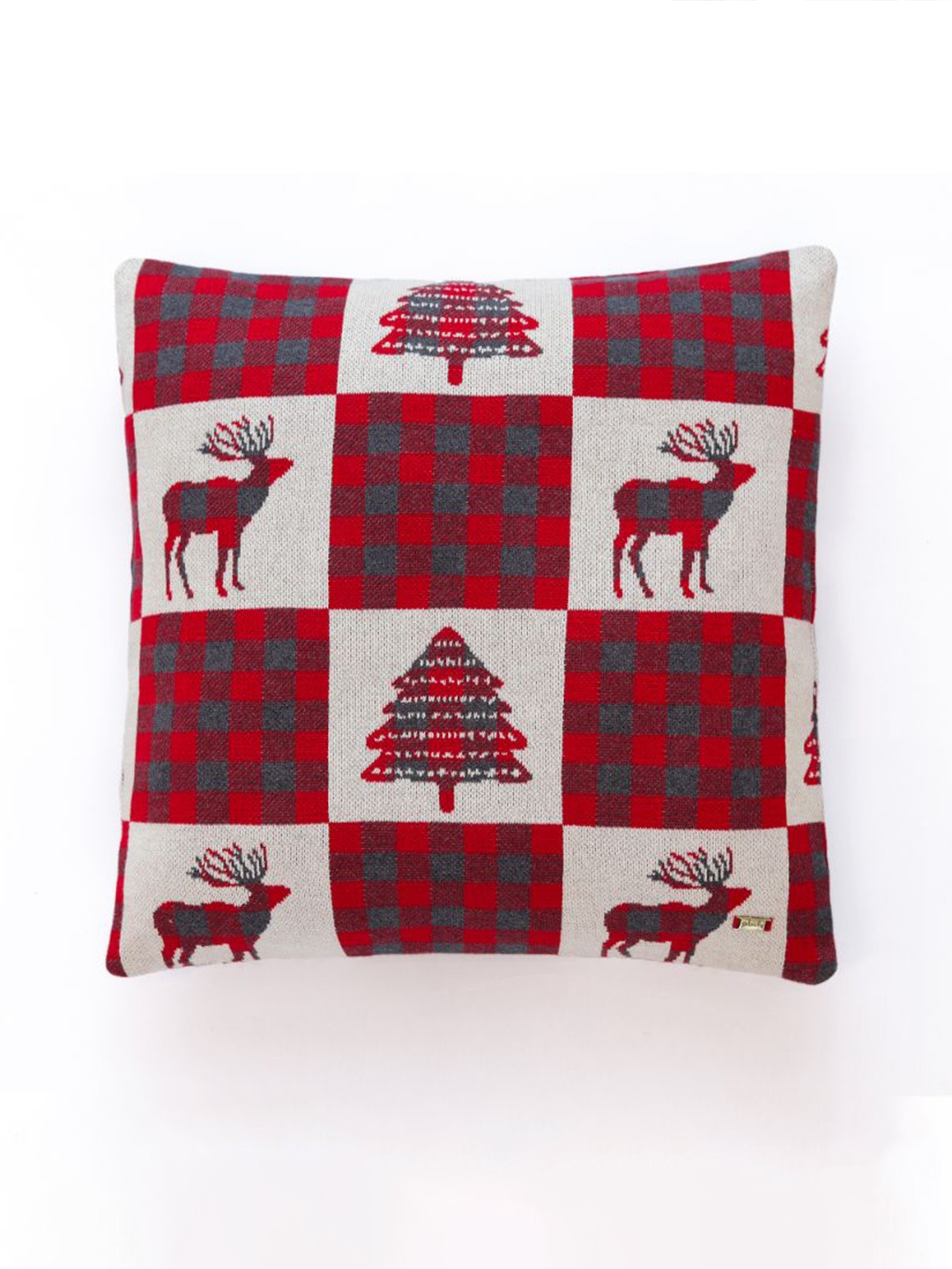 

Pluchi Red & Cream-Coloured Pure Cotton Knitted Square Cushion Cover