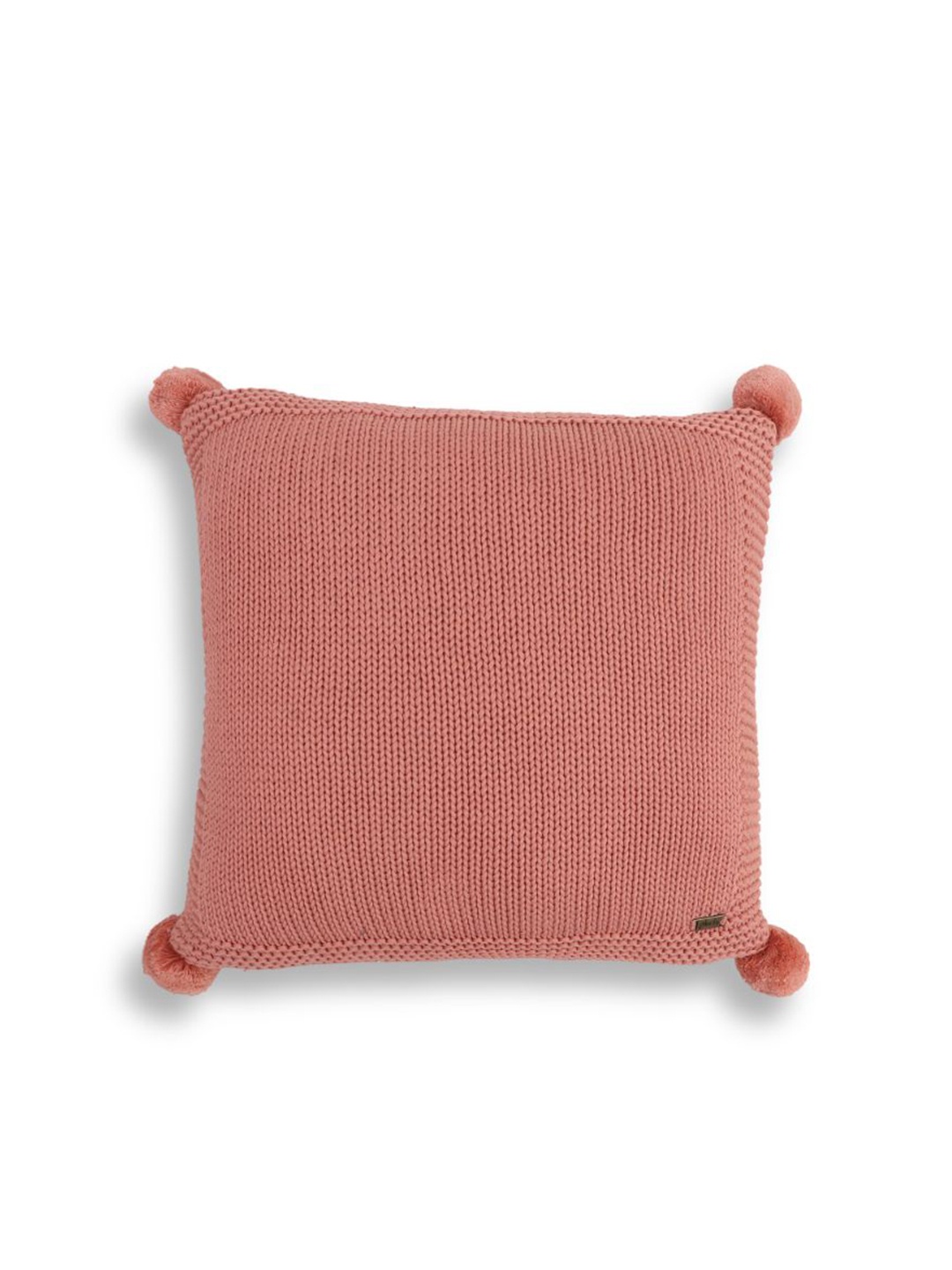 

Pluchi Peach-Colored Square Pure Cotton Knitted Cushion Cover with Pom Pom