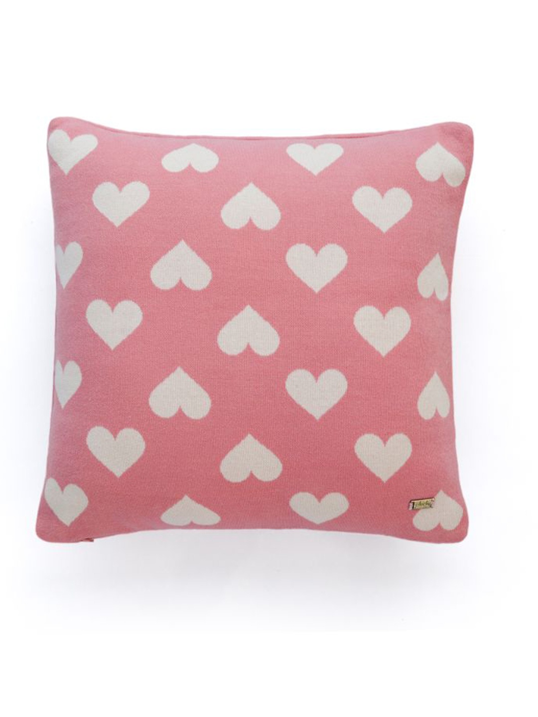 

Pluchi Pink & White Geometric Square Pure Cotton Knitted Cushion Cover