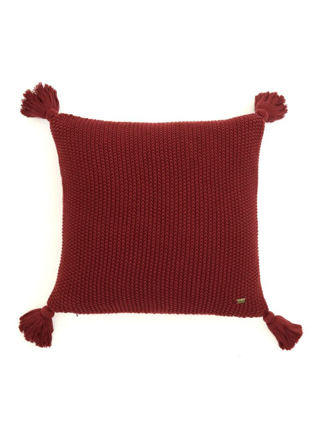 

Pluchi Maroon Pure Cotton Knitted Cushion Cover with Tassels