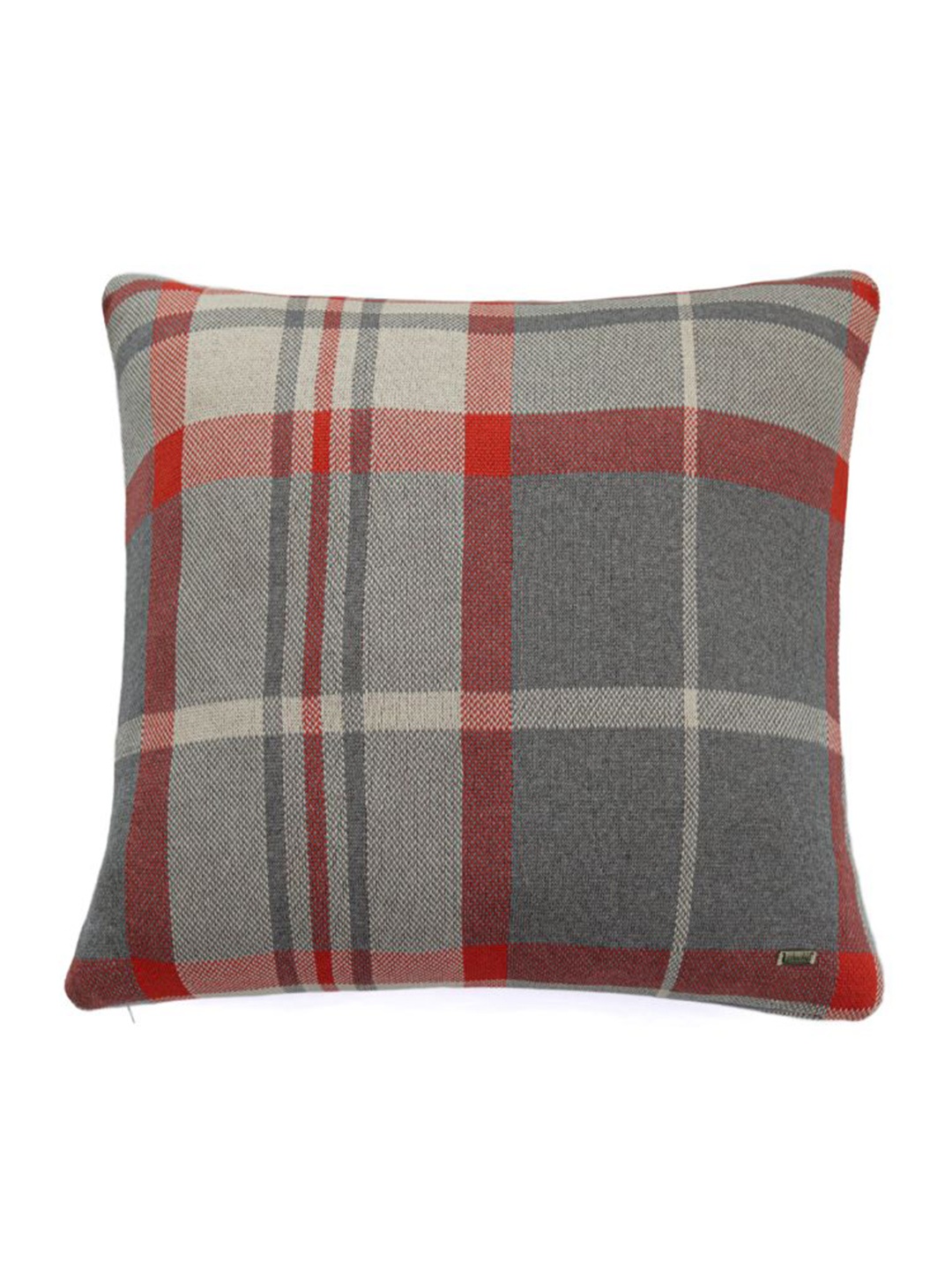 

Pluchi Grey & Red Checked Square Pure Cotton Knitted Cushion Cover with Tassels
