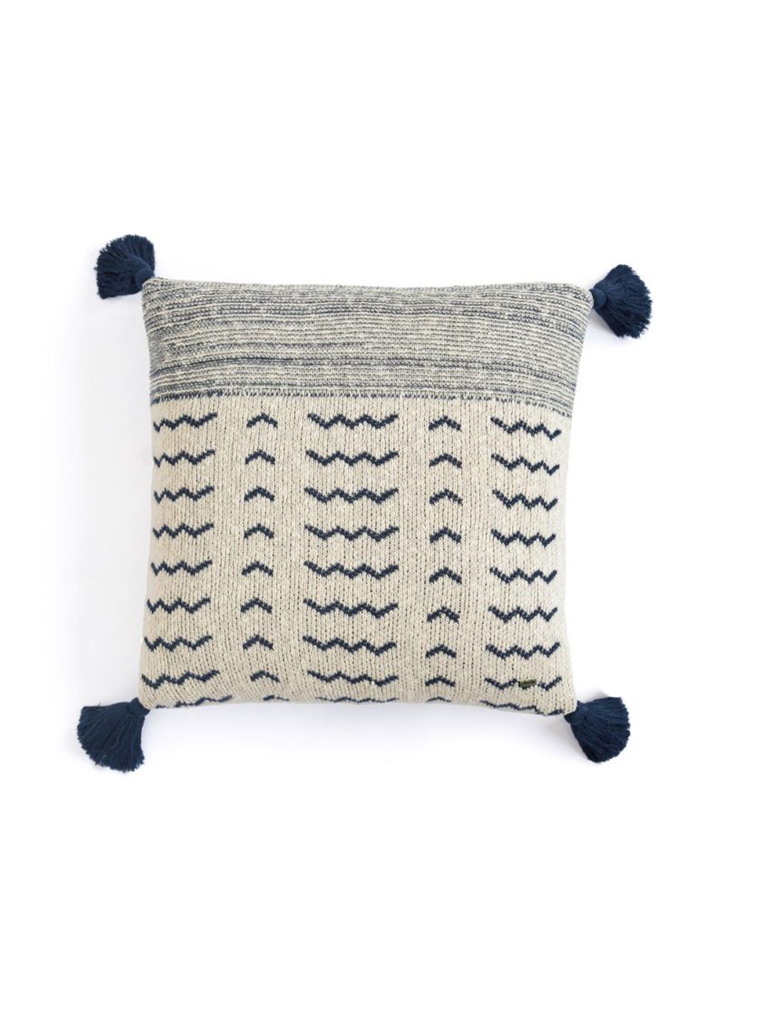 

Pluchi Blue & White Square Self Design Cotton Knitted Cushion Cover