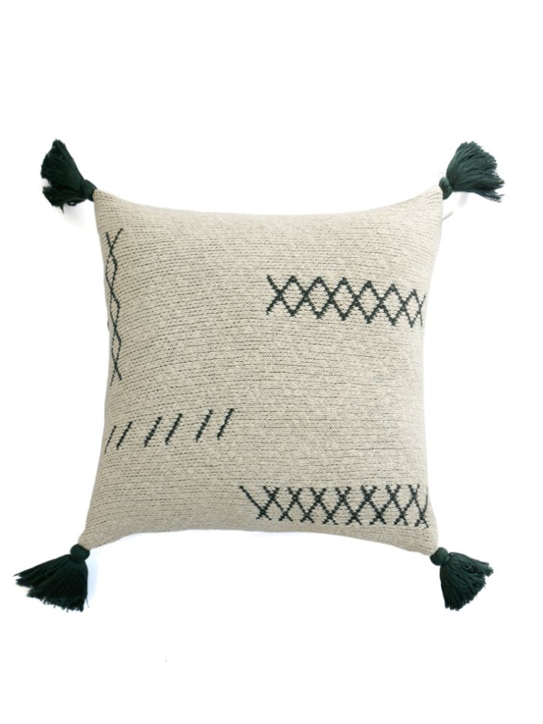 

Pluchi Cream-Coloured & Green Square Cotton Cushion Covers