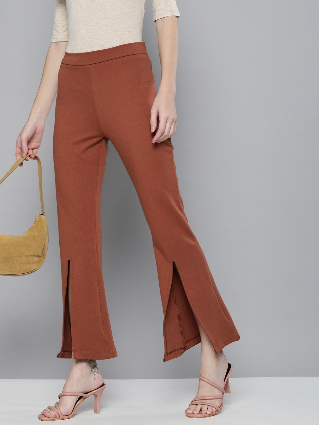 

HERE&NOW Women Bootcut Trousers, Brown