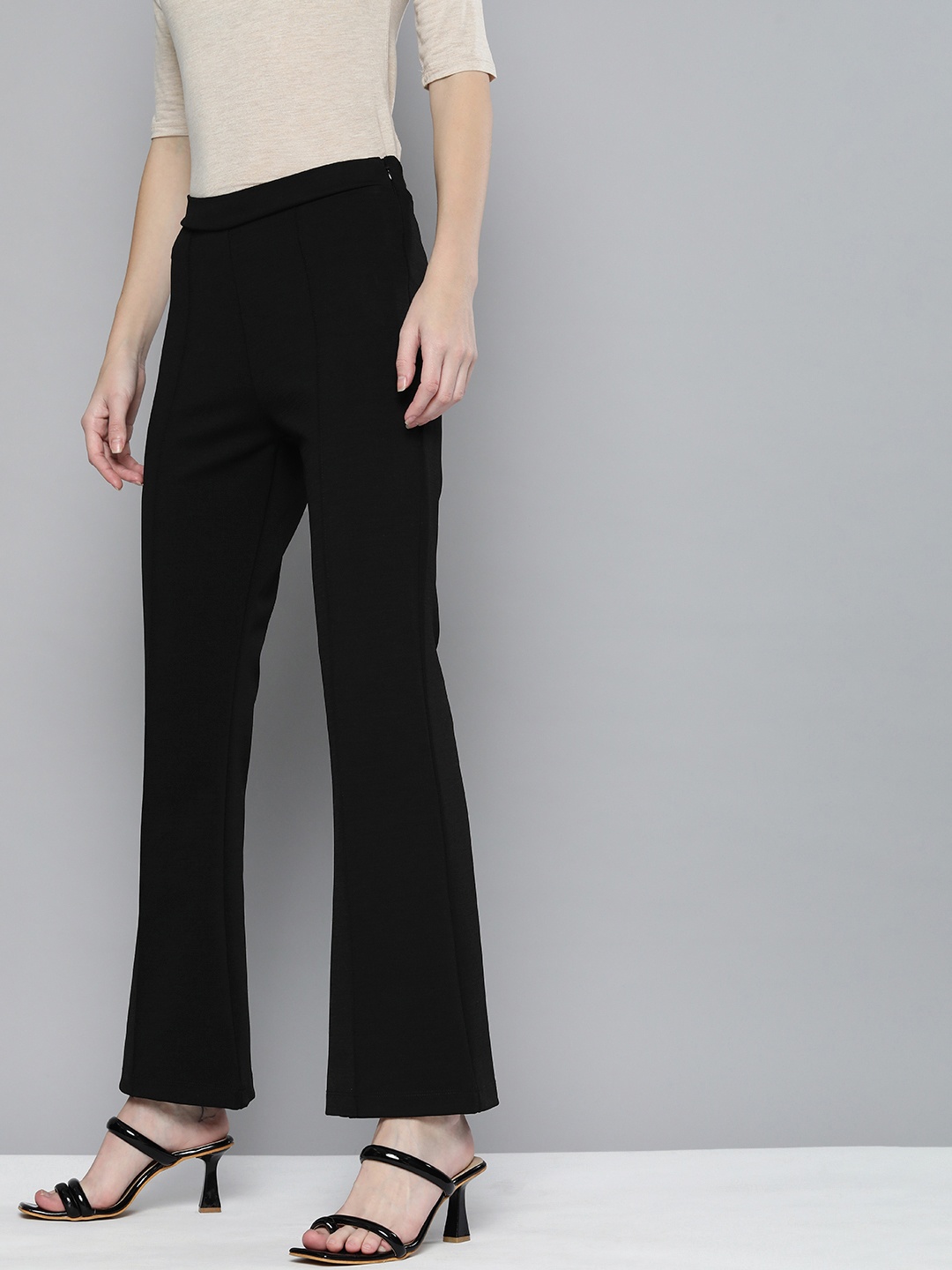 

HERE&NOW Women Flared Bootcut Trousers, Black