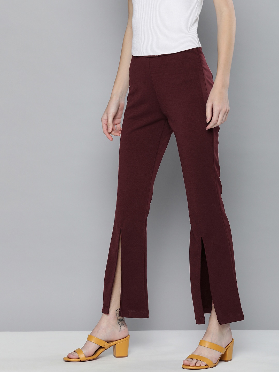 

HERE&NOW Women Bootcut Trousers, Burgundy