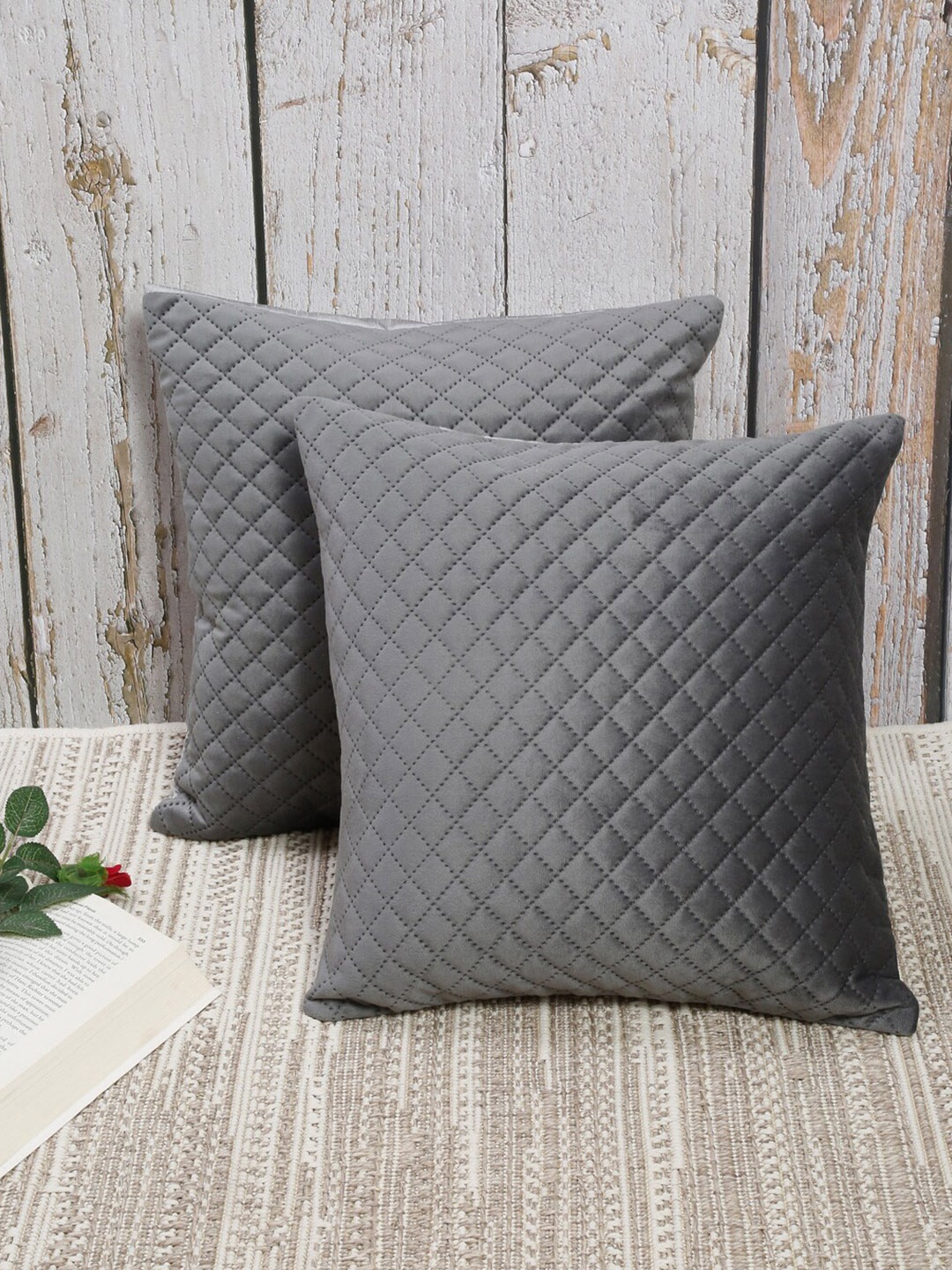 

Slushy Mushy Grey Set of 2 Geometric Square Cushion Covers