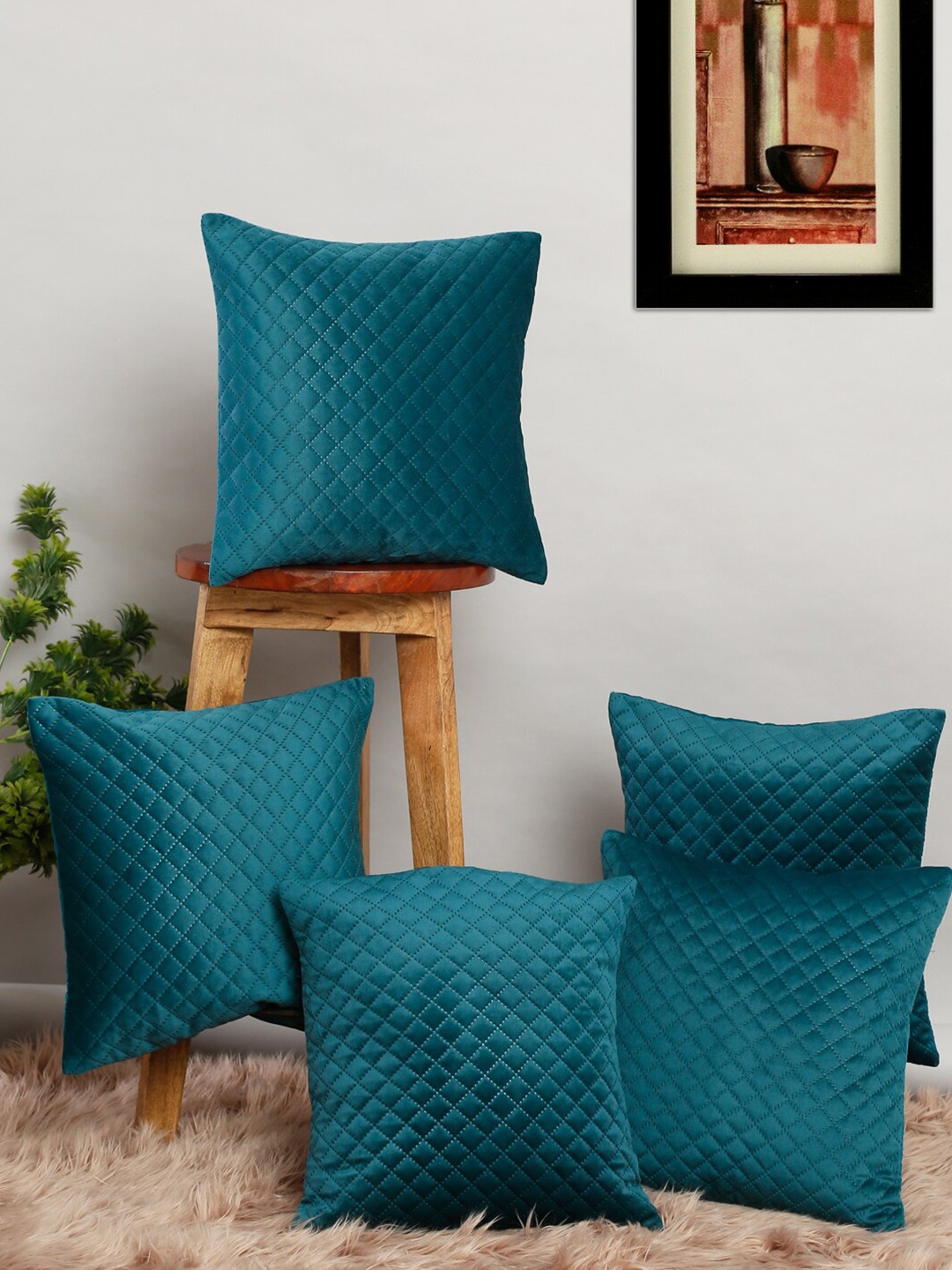 

Slushy Mushy Teal Set of 5 Geometric Square Cushion Covers