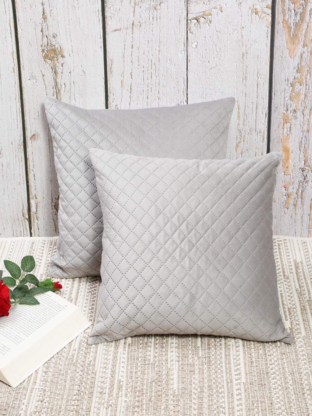 

Slushy Mushy Grey Set of 2 Geometric Square Cushion Covers