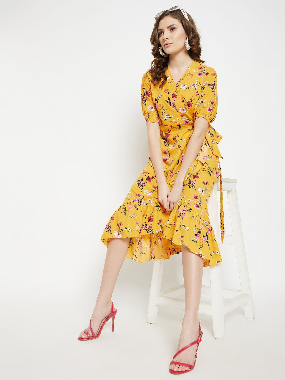 

Uptownie Lite Yellow Floral Crepe Dress