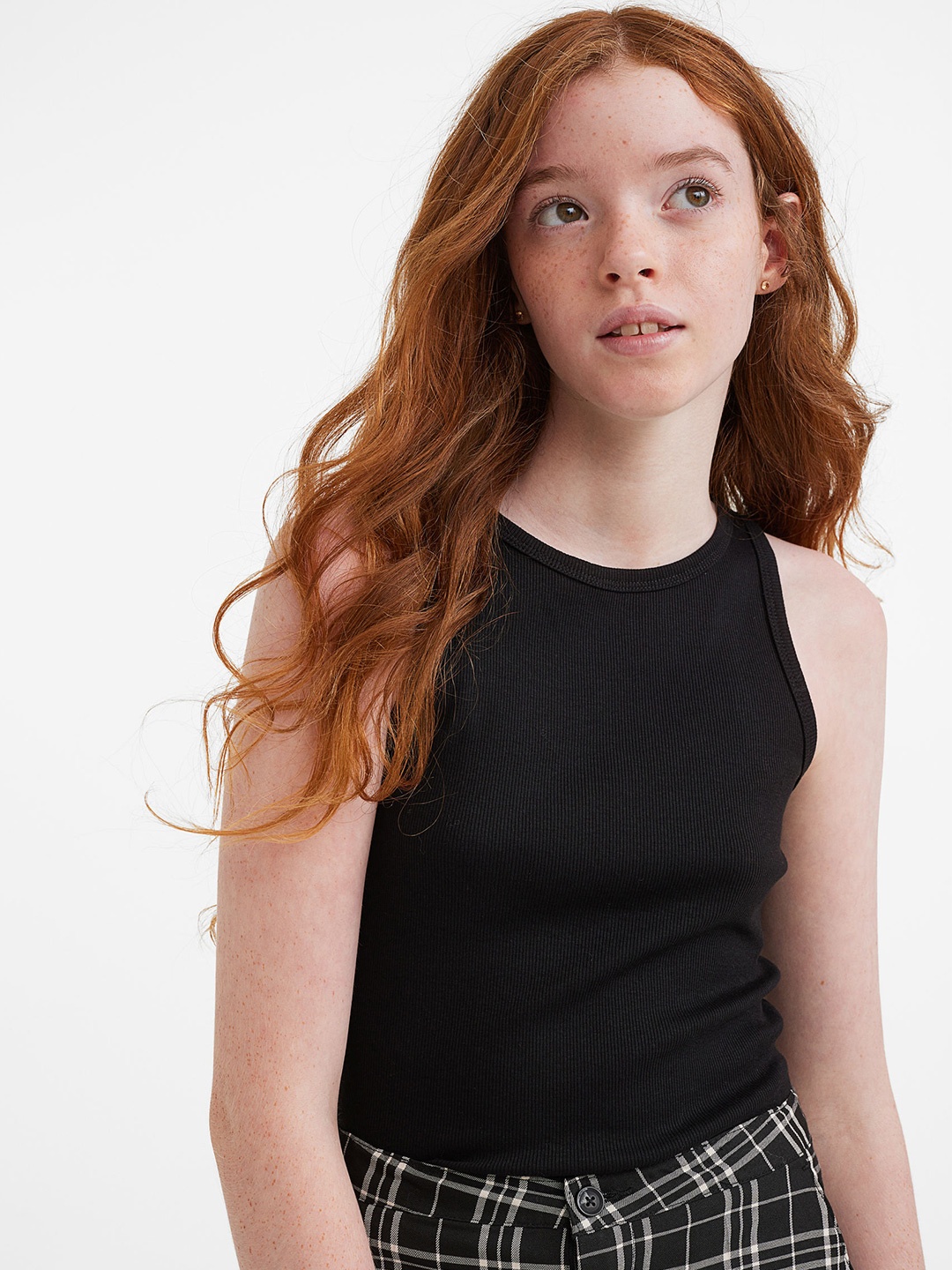 

H&M Girls Black Ribbed Cotton Vest Top