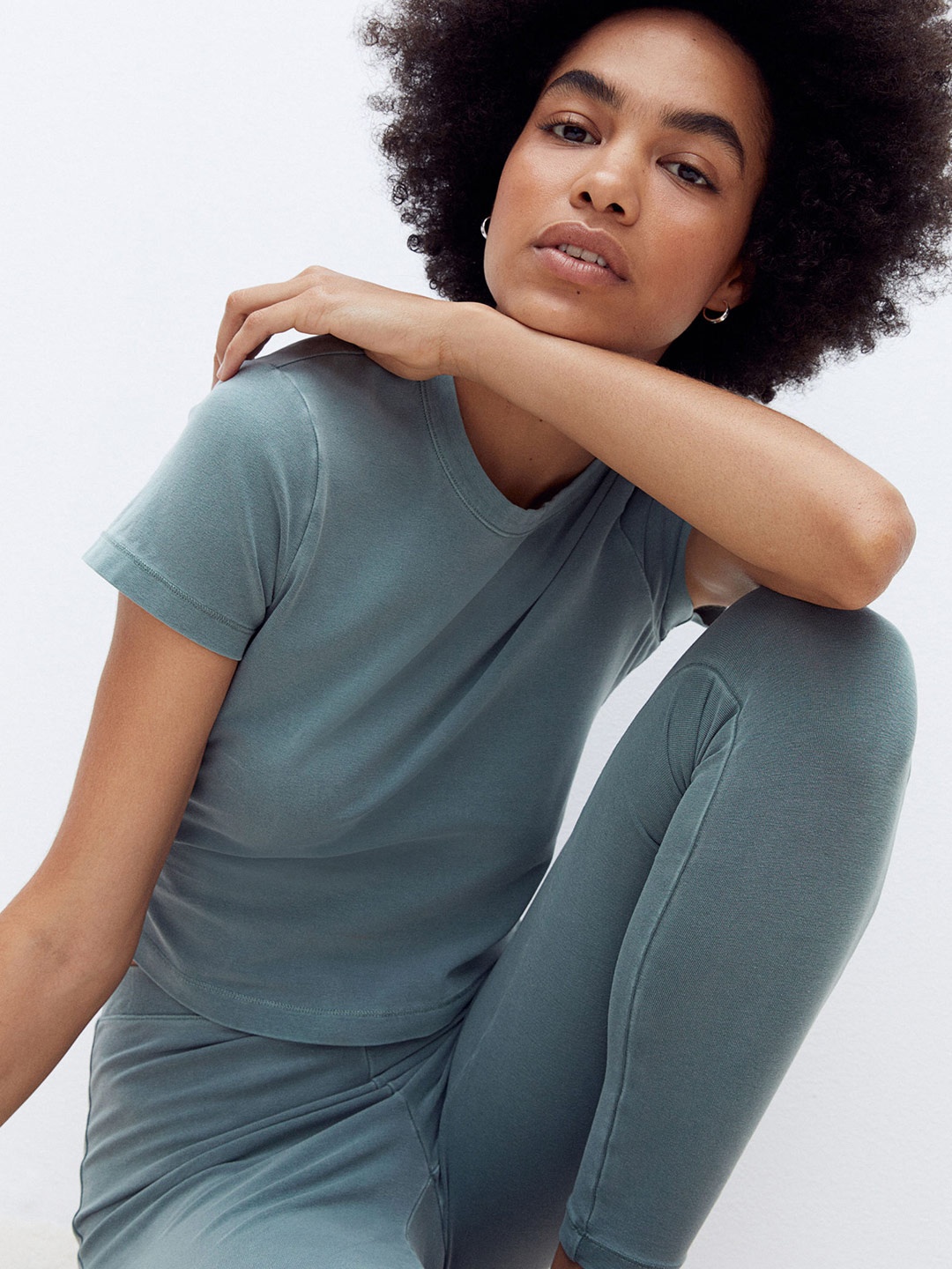 

H&M Woman Green Cotton Jersey Top