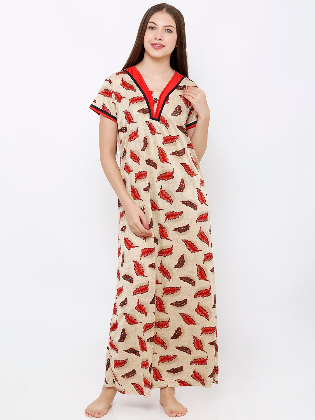 

Pretty Awesome Plus Size Printed Maxi Nightdress, Beige