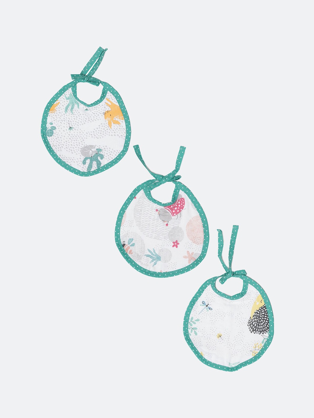 

OOKA Infant Kids Pack Of 3 Printed Pure Cotton Bibs, White