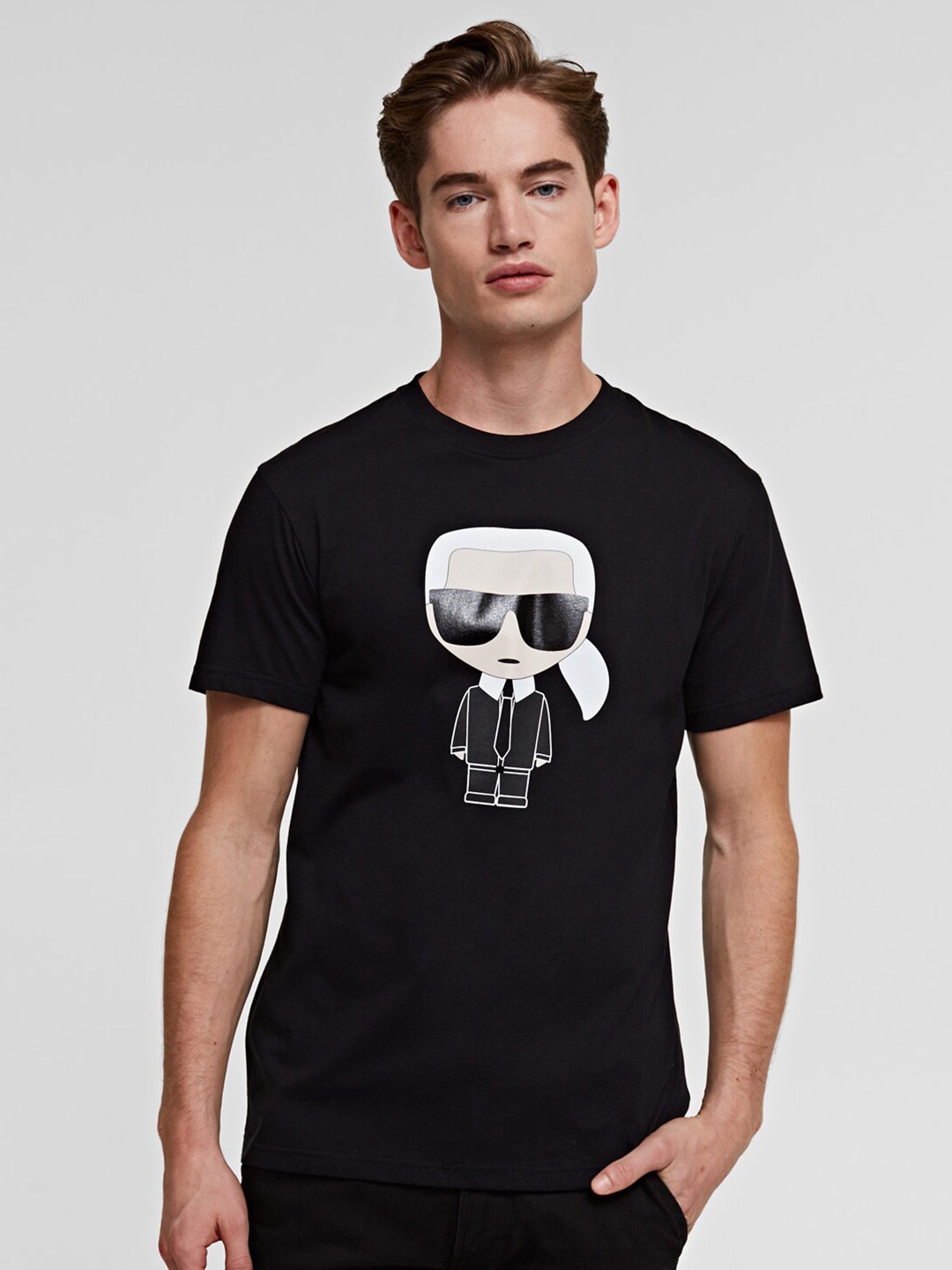 

Karl Lagerfeld Men Black & Beige Printed T-shirt