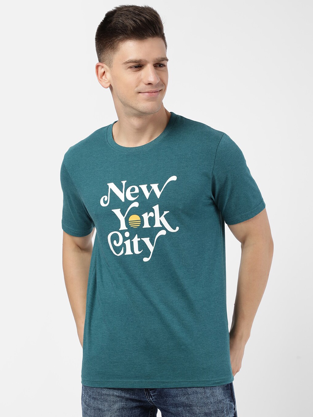 

R&B Men Green Typography Printed Round Neck T-shirt