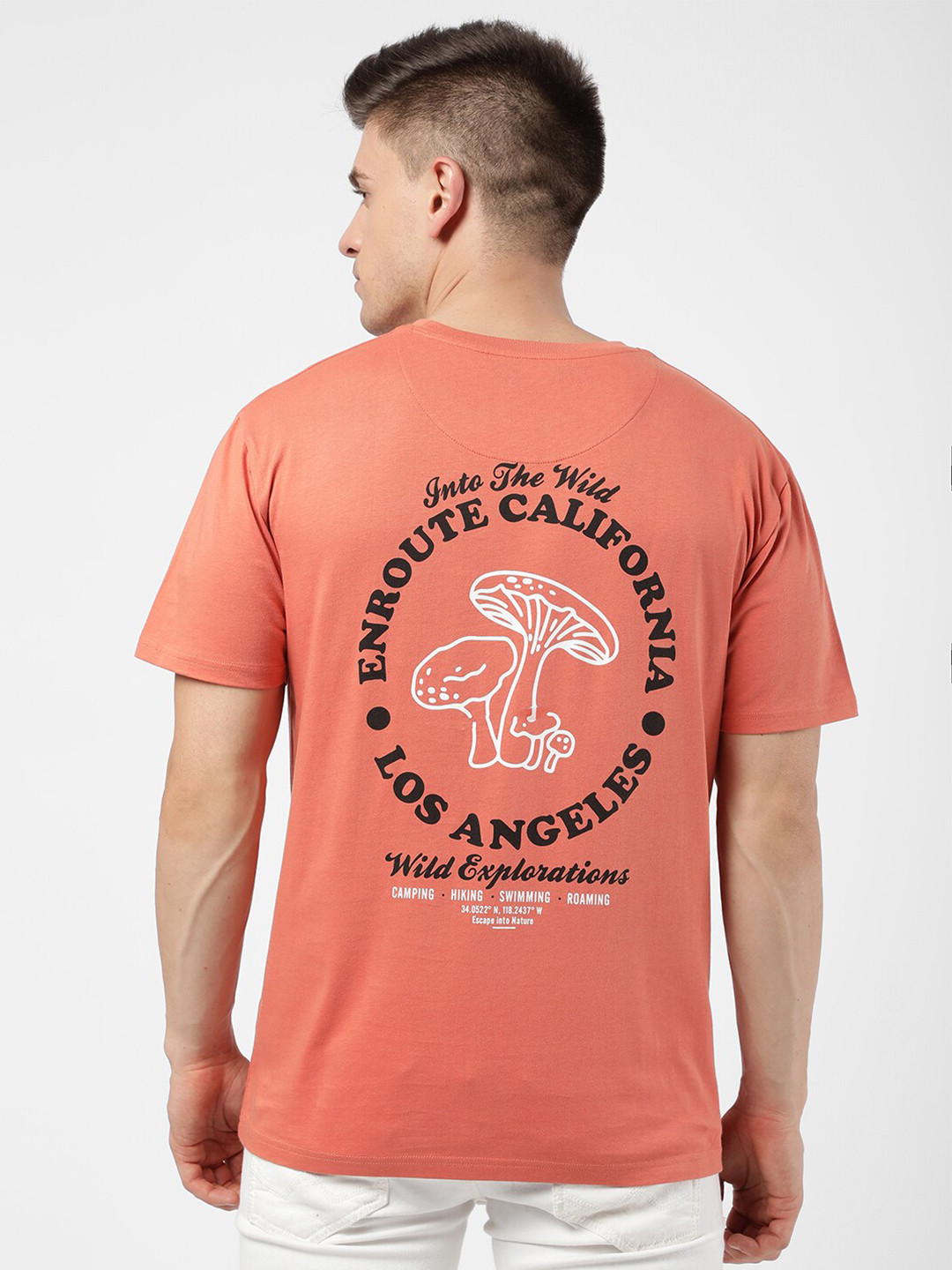 

R&B Men Peach-Coloured & White Typography Printed T-shirt