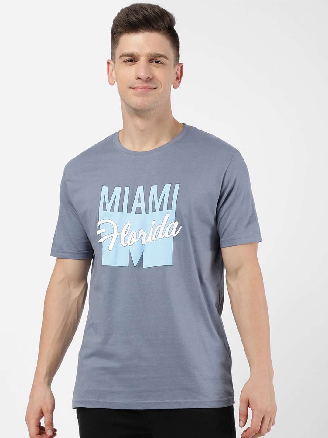 

R&B Men Grey & Blue Printed T-shirt