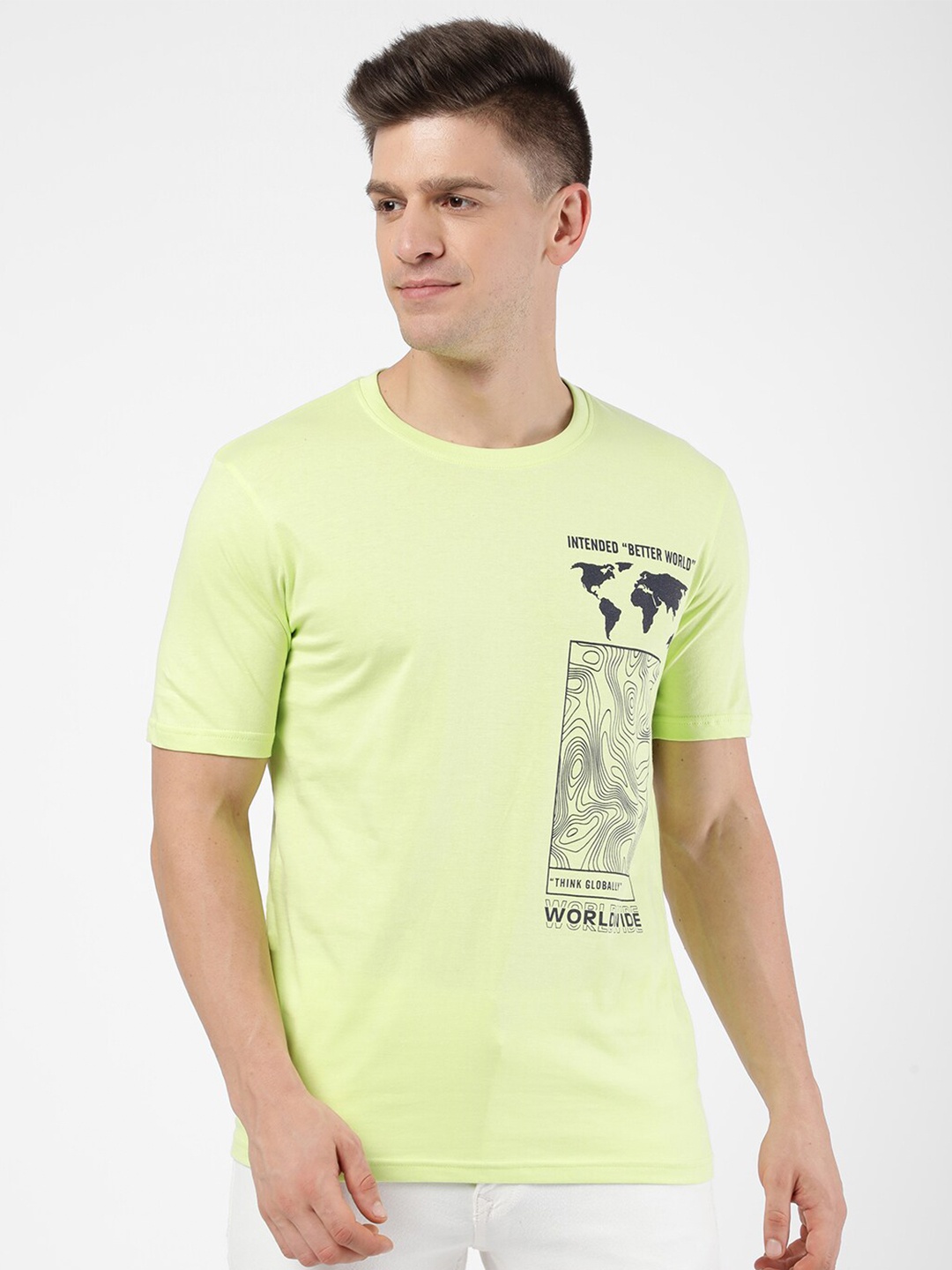 

R&B Men Green & Black Typography Printed T-shirt
