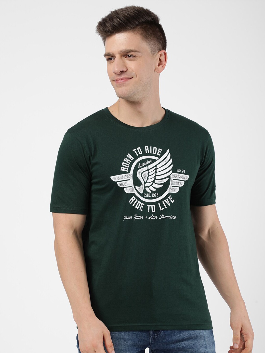 

R&B Men Olive Green Typography Printed T-shirt