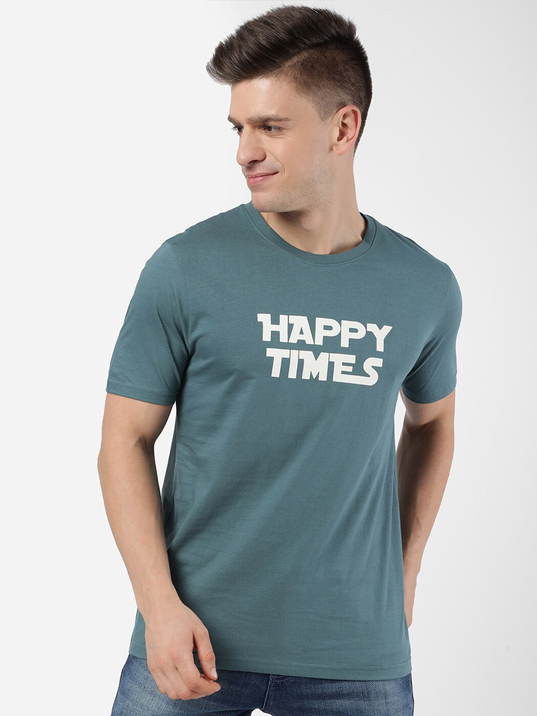 

R&B Men Sea Green & White Typography Printed T-shirt