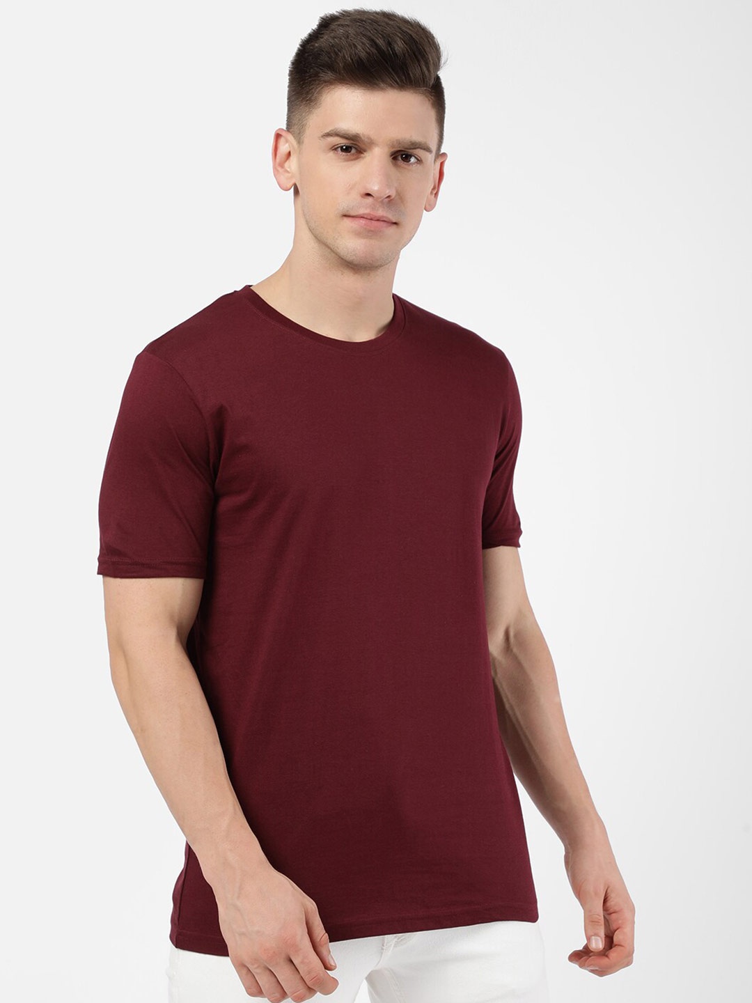 

R&B Men Maroon Solid T-shirt