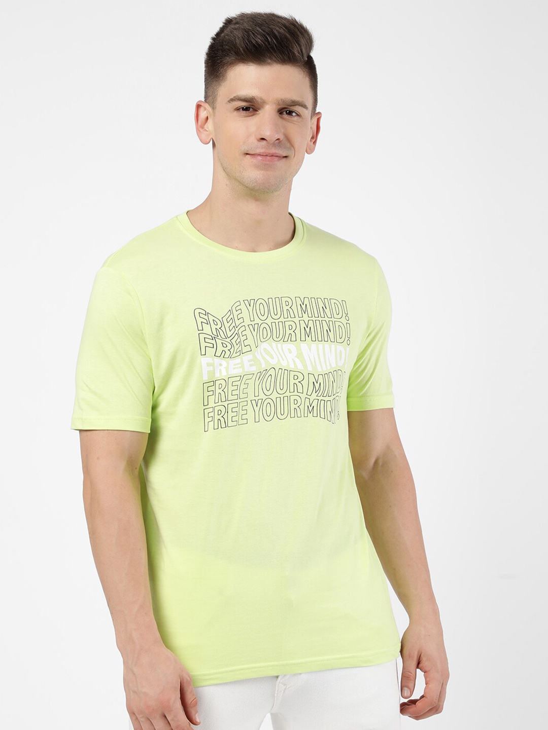 

R&B Men Green Typography Printed T-shirt