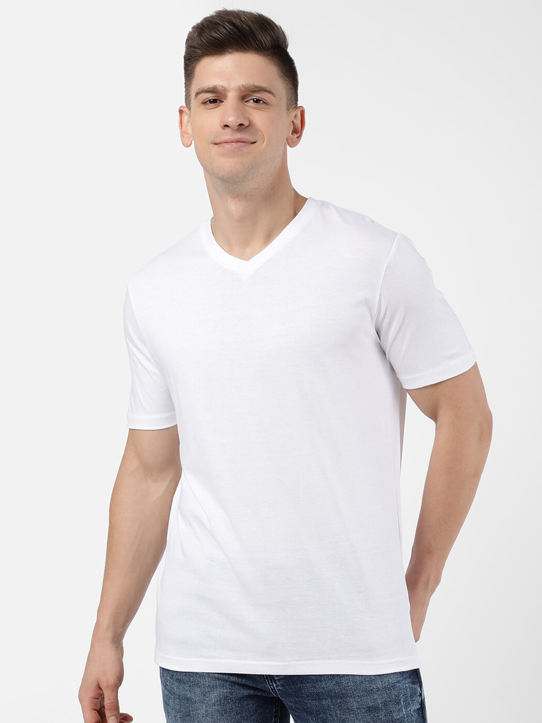 

R&B Men White Solid T-shirt