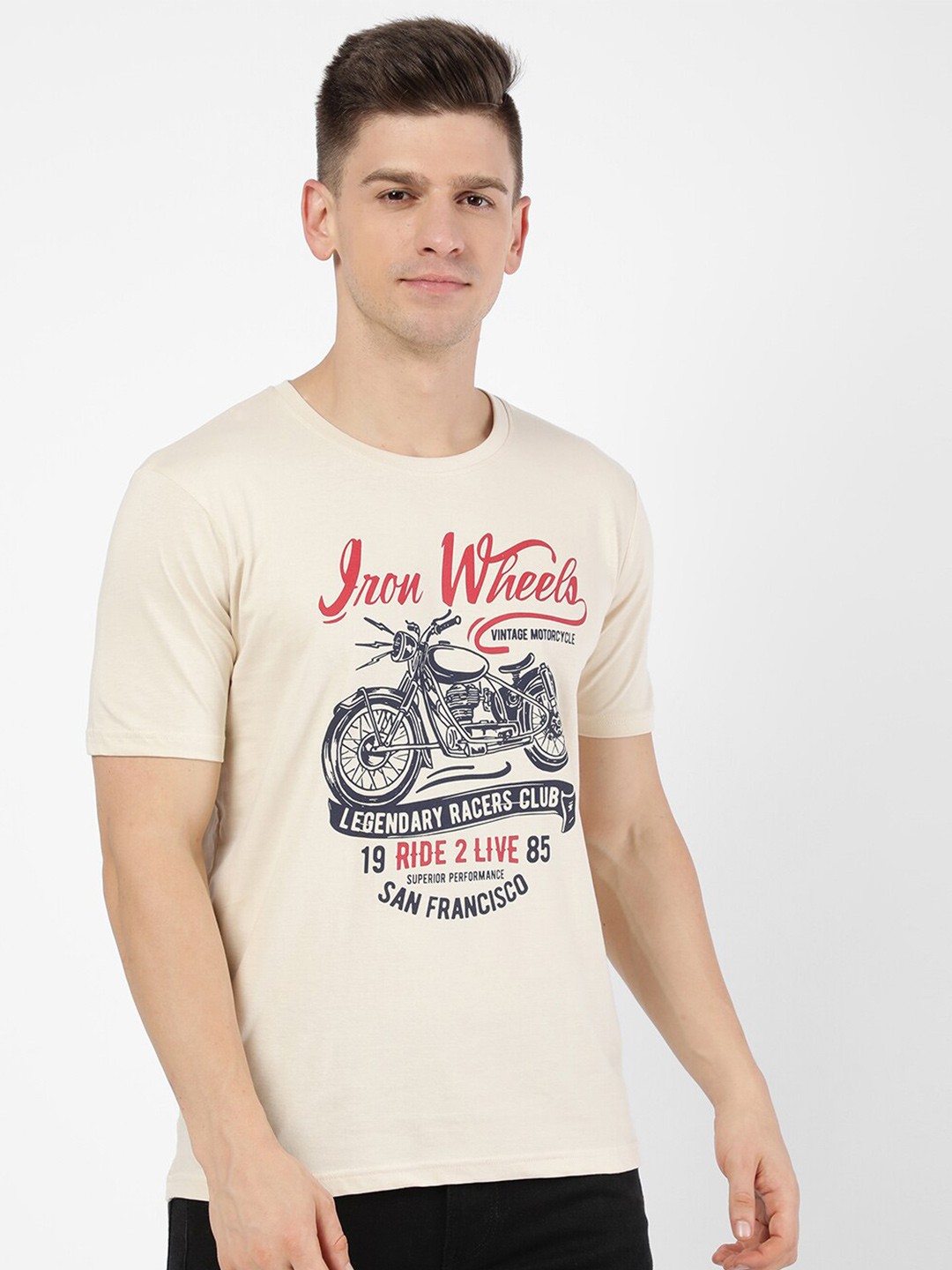 

R&B Men Beige Graphic Printed T-shirt