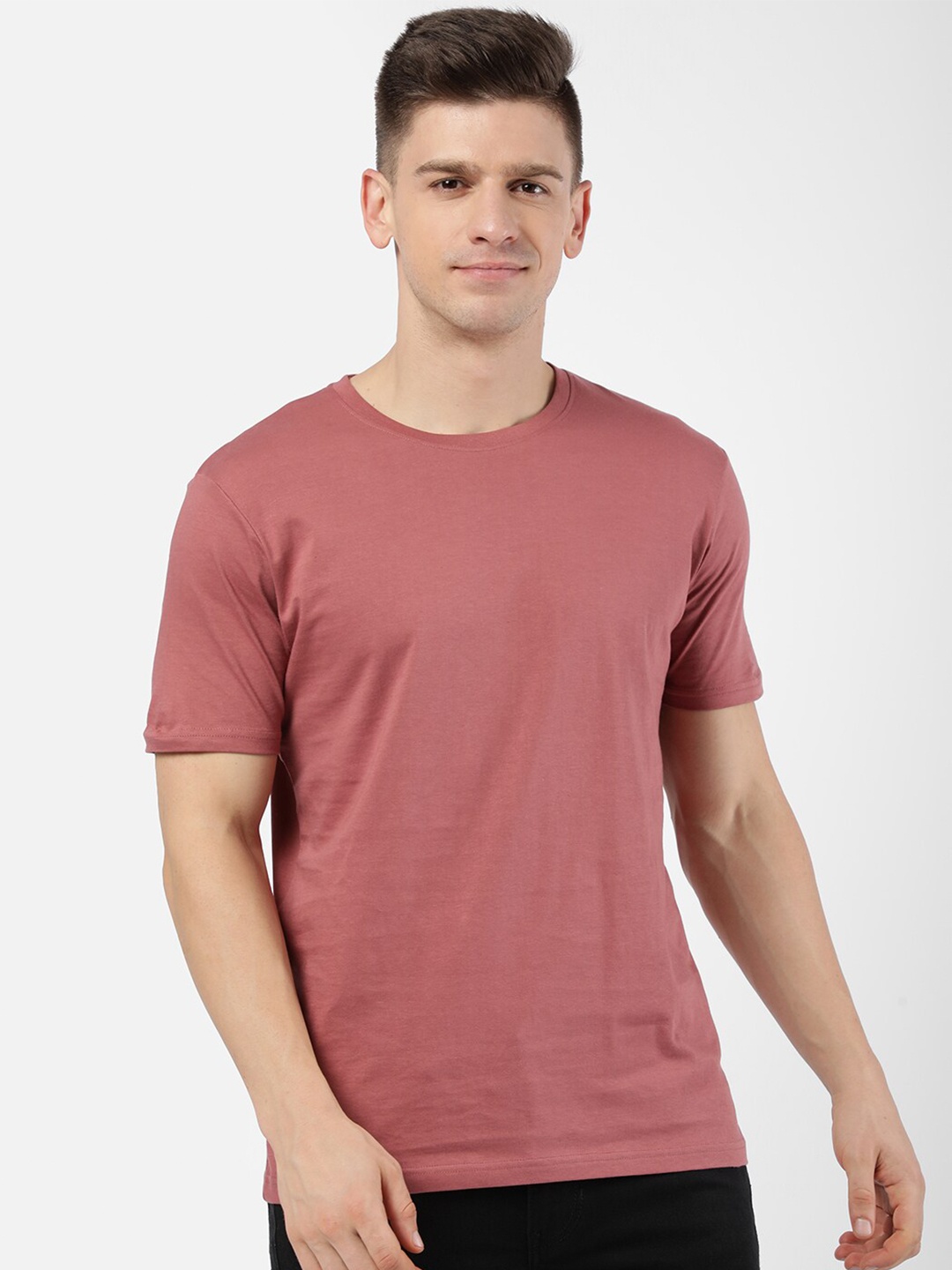 

R&B Men Pink Solid T-shirt