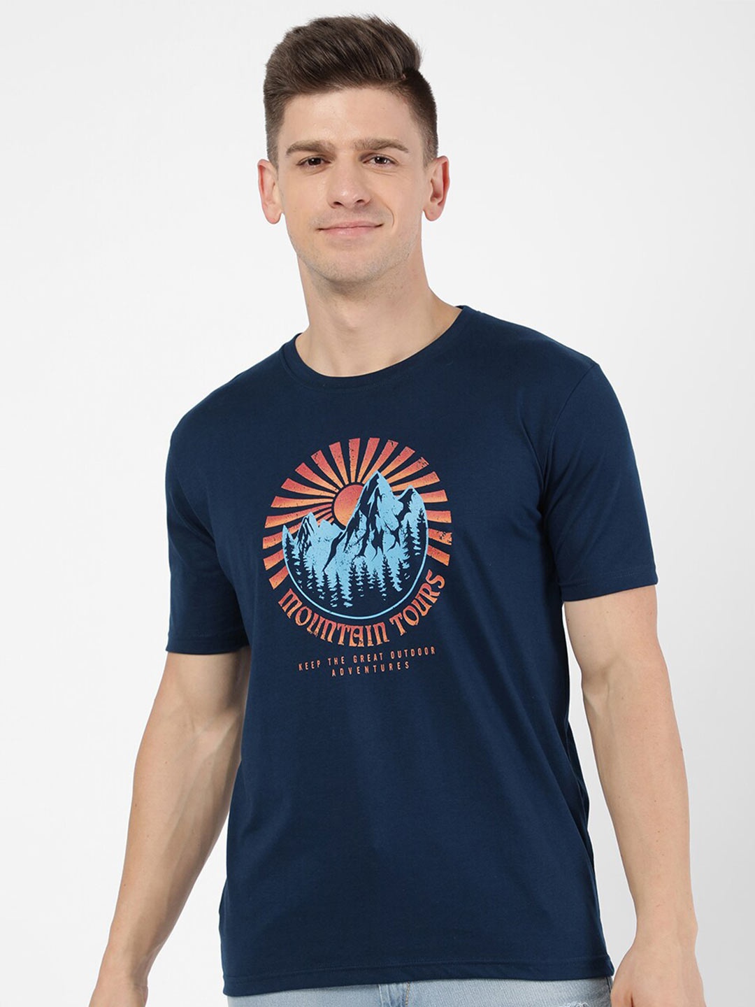 

R&B Men Blue Printed T-shirt