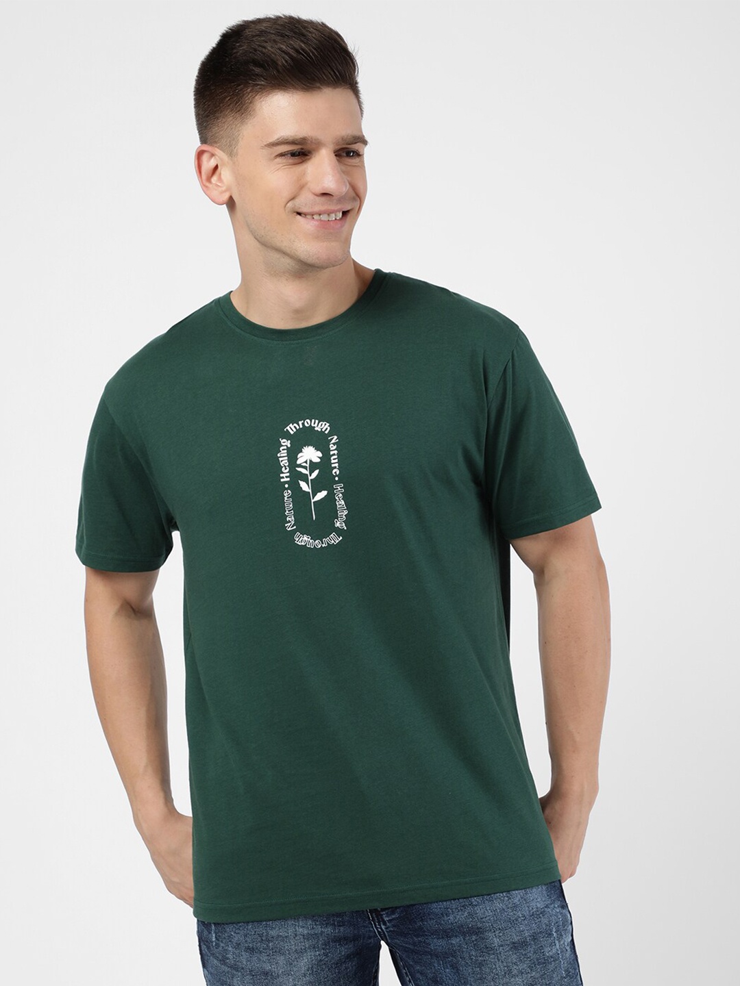

R&B Men Green Typography Printed T-shirt