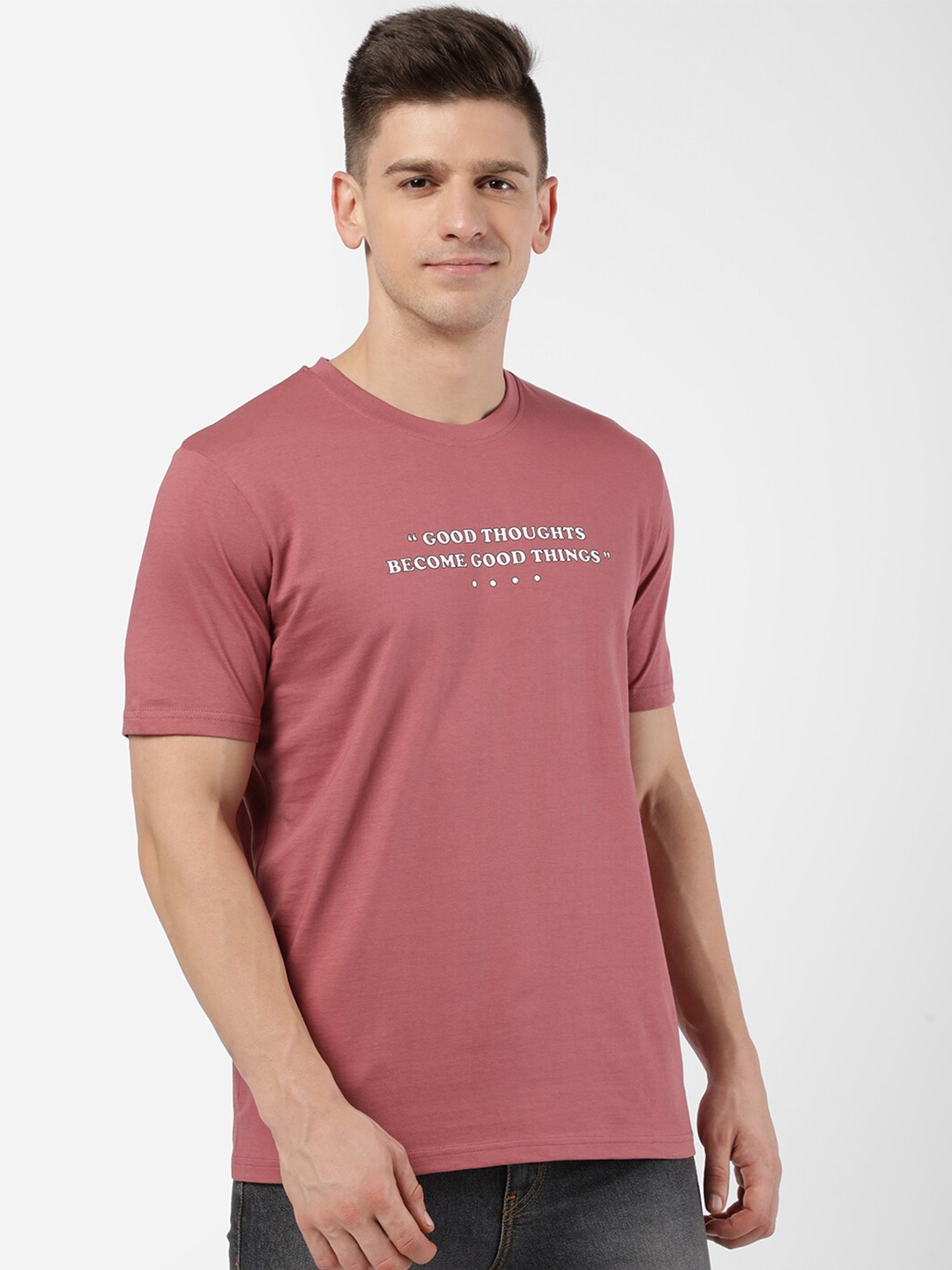 

R&B Men Pink Typography Printed T-shirt