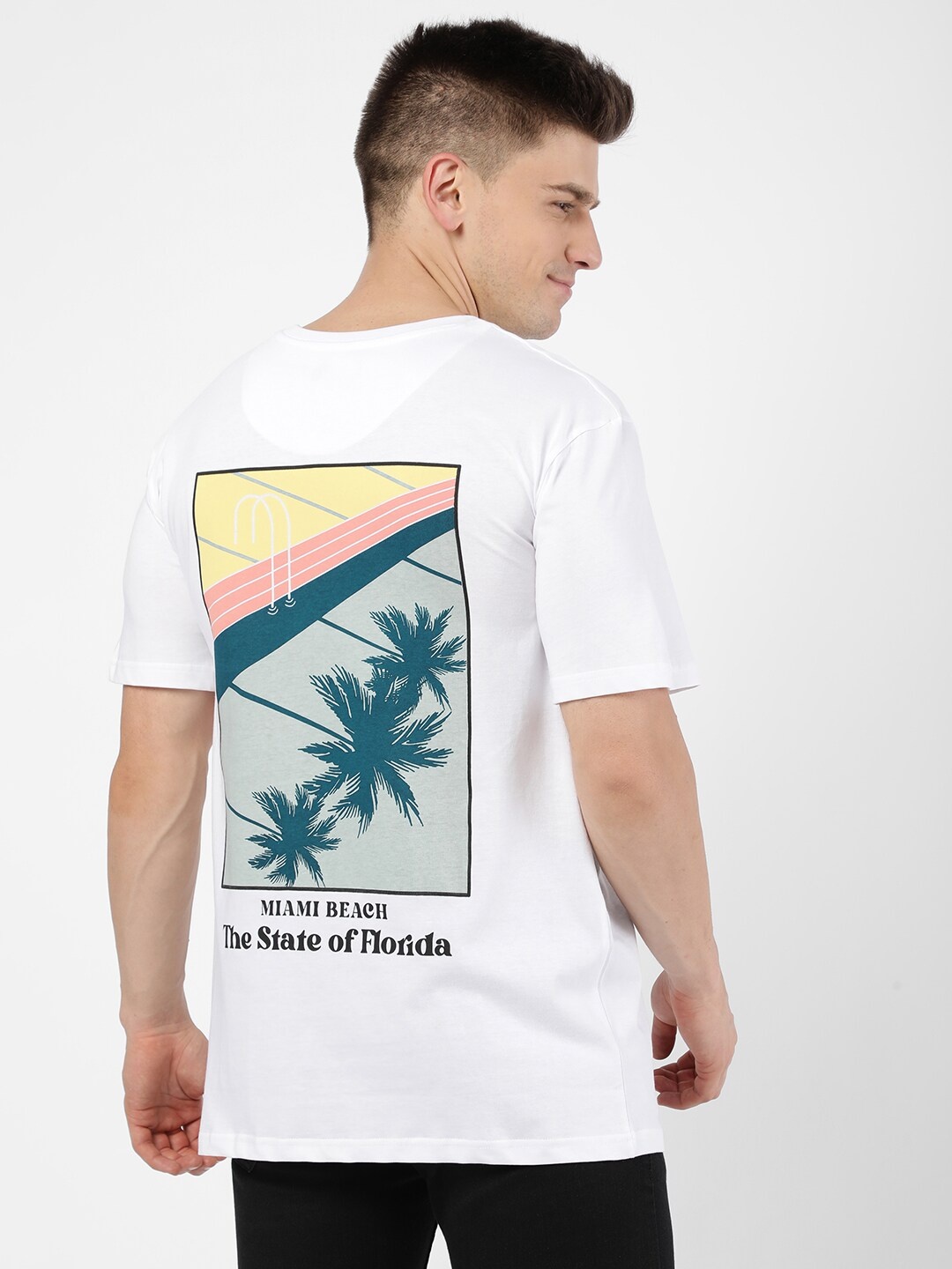 

R&B Men White Printed Tropical Regular Fit Cotton T-shirt