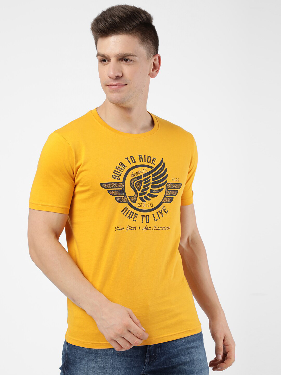 

R&B Men Yellow Printed T-shirt