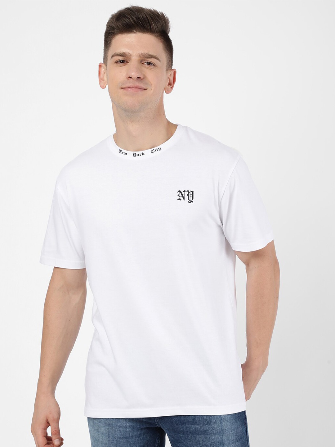 

R&B Men White Solid T-shirt